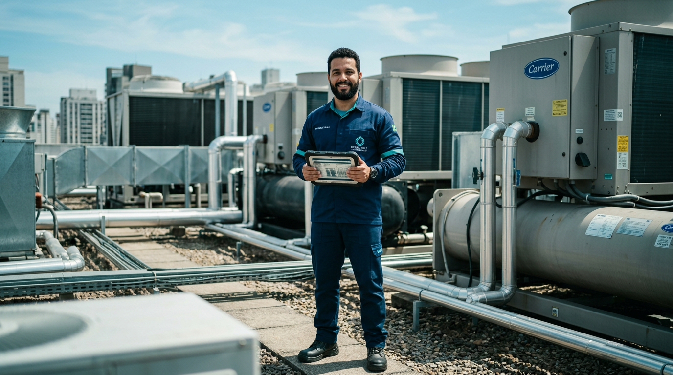 Técnico de refrigeração utilizando o TREXP em campo
